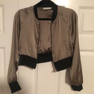 Cropped satin bomber